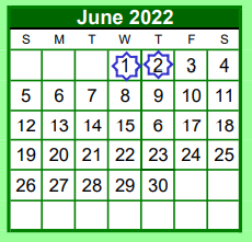 District School Academic Calendar for Brenham Alternative for June 2022