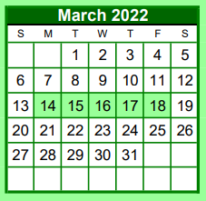 District School Academic Calendar for Brenham Alternative for March 2022