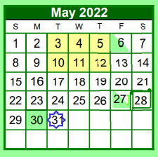 District School Academic Calendar for Brenham Alternative for May 2022