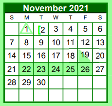 District School Academic Calendar for Brenham Middle for November 2021