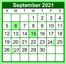 District School Academic Calendar for Brenham El for September 2021