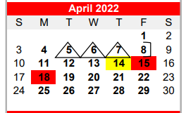 District School Academic Calendar for Bridge City H S for April 2022