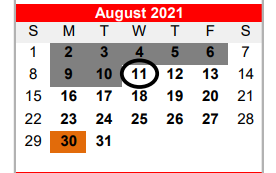 District School Academic Calendar for Bridge City H S for August 2021