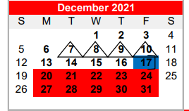 District School Academic Calendar for Bridge City Int for December 2021