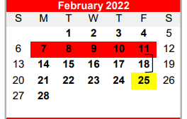 District School Academic Calendar for Bridge City H S for February 2022