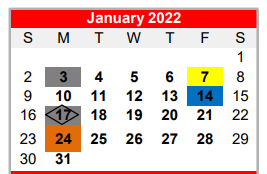 District School Academic Calendar for Bridge City H S for January 2022
