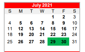 District School Academic Calendar for Bridge City H S for July 2021