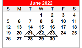 District School Academic Calendar for Bridge City Int for June 2022