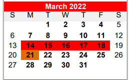 District School Academic Calendar for Bridge City H S for March 2022