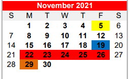 District School Academic Calendar for Bridge City H S for November 2021