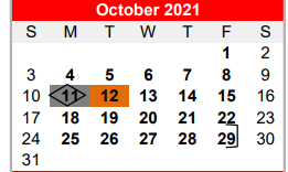 District School Academic Calendar for Hatton Elementary for October 2021