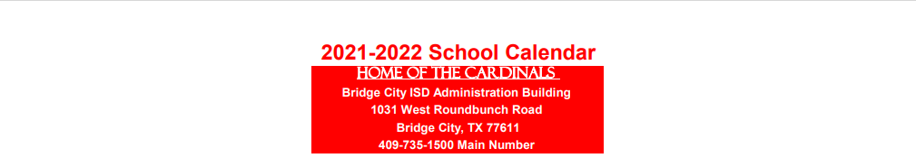 District School Academic Calendar for Bridge City Middle