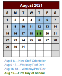 District School Academic Calendar for Bridgeport Middle for August 2021