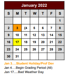 District School Academic Calendar for Wise County Special Education Coop for January 2022