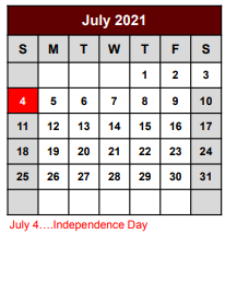 District School Academic Calendar for Wise County Special Education Coop for July 2021