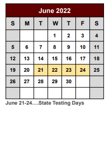 District School Academic Calendar for Bridgeport H S for June 2022