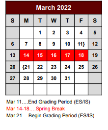 District School Academic Calendar for Bridgeport H S for March 2022