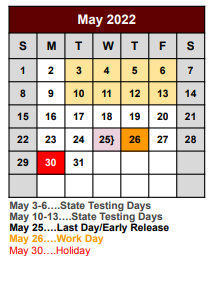 District School Academic Calendar for Bridgeport Middle for May 2022