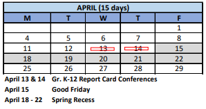 District School Academic Calendar for Bridgeport High School for April 2022
