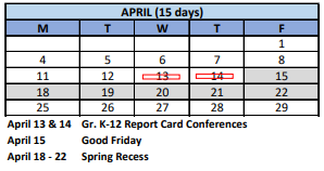 District School Academic Calendar for Bridgeport Middle School for April 2022