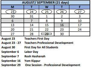 District School Academic Calendar for New Start Program for August 2021