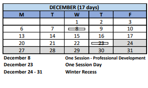 District School Academic Calendar for Hallen School for December 2021