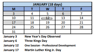 District School Academic Calendar for Multicultural Magnet School for January 2022