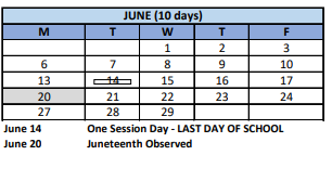 District School Academic Calendar for The University School for June 2022