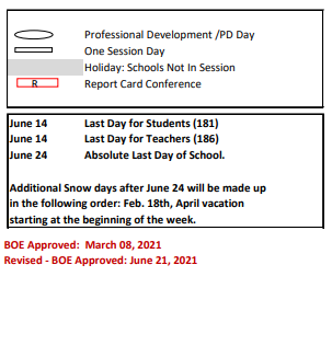 District School Academic Calendar Legend for Longfellow School