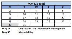 District School Academic Calendar for New Start Program for May 2022
