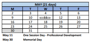 District School Academic Calendar for Hooker School for May 2022