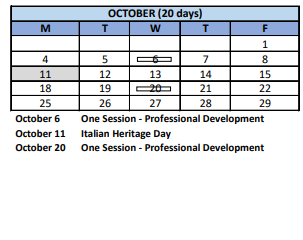 District School Academic Calendar for Curiale School for October 2021