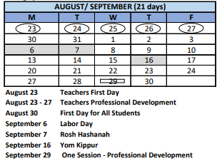 District School Academic Calendar for Parent-children Program for September 2021