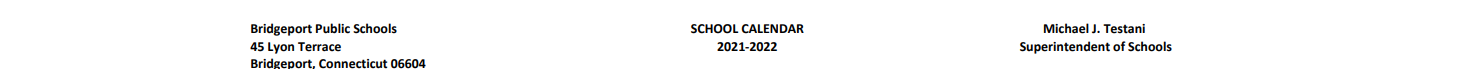 District School Academic Calendar for Bridgeport Elementary