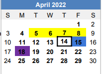 District School Academic Calendar for Brock High School for April 2022