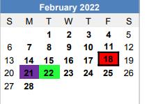 District School Academic Calendar for Brock High School for February 2022