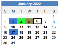 District School Academic Calendar for Brock Middle School for January 2022