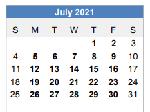 District School Academic Calendar for Brock Middle School for July 2021