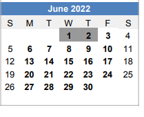 District School Academic Calendar for Brock Elementary for June 2022