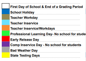 District School Academic Calendar Legend for Brock Elementary