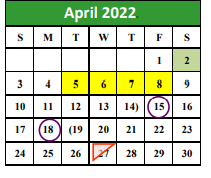 District School Academic Calendar for Falfurrias Elementary for April 2022