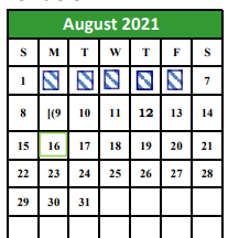 District School Academic Calendar for Lasater Elementary for August 2021
