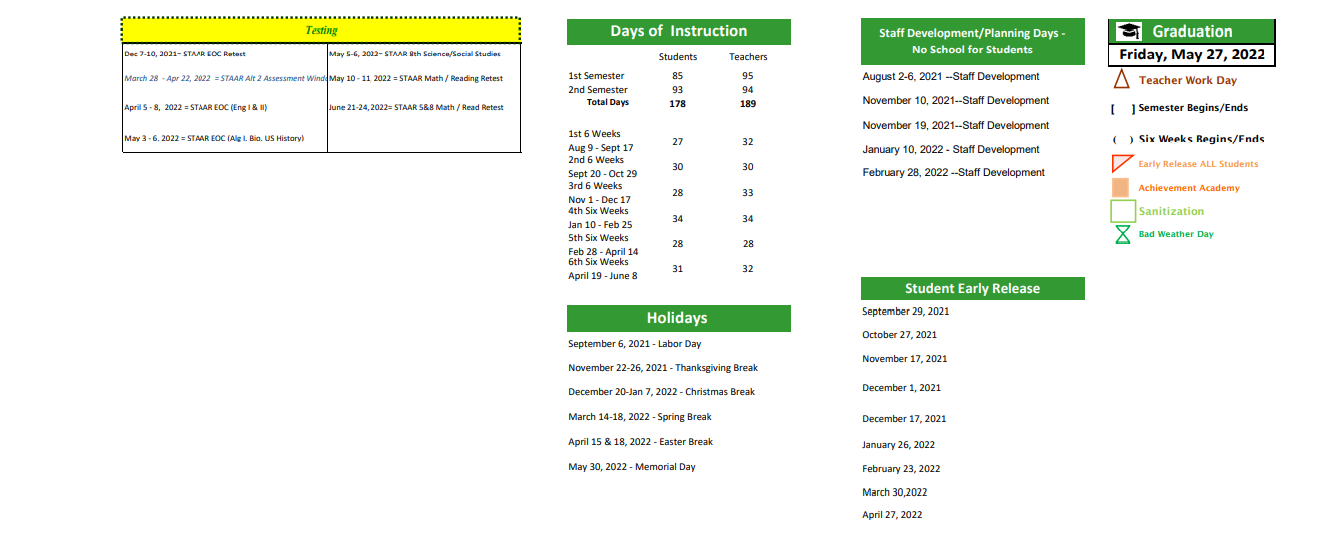 District School Academic Calendar Key for Falfurrias Elementary