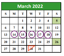 District School Academic Calendar for Falfurrias Elementary for March 2022