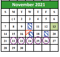 District School Academic Calendar for Lasater Elementary for November 2021
