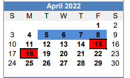 District School Academic Calendar for Oak Grove Elementary for April 2022