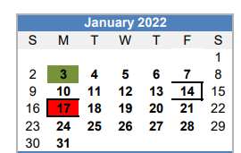 District School Academic Calendar for Brownfield Middle for January 2022