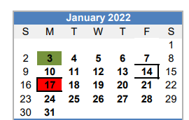 District School Academic Calendar for Brownfield High School for January 2022