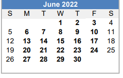 District School Academic Calendar for Brownfield High School for June 2022