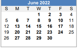 District School Academic Calendar for Oak Grove Elementary for June 2022